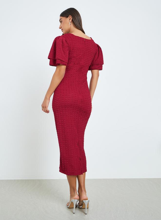 Styli Women Red Short Sleeves Sheath Midi Dress - Image 3